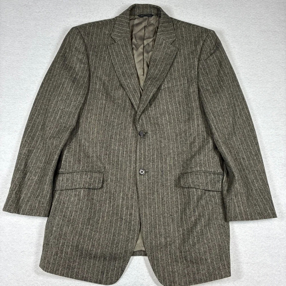Banana Republic Men's Brown Herringbone Wool Blazer Tailored Fit 2-Button 46L